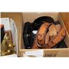 Image 1 : LEATHER BELTS BRASS WARE ETC AND BOX OF E-CIGARETTE CASES