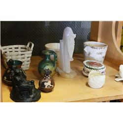 SHELF LOT OF POTTERY AND FIGURES