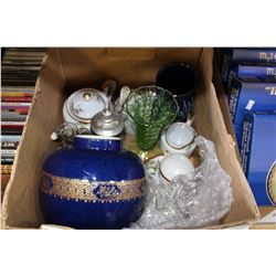 STOKE ON TRENT JAR NO LID ITALIAN VASE DPERESSION GLASS VASE AND EASTERN TEASET