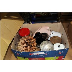TWO BOXES OF CHINA AND SERVING PIECES AND MASKS