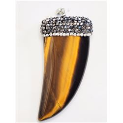 #36-STERLING SILVER TIGER EYE CRYSTAL CLAW PENDANT