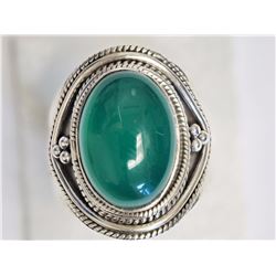 #37-STERLING SILVER GREEN AGATE RING