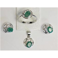 #49-STERLING SILVER EMERALD SET WITH