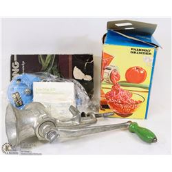 LOT OF VINTAGE HOUSEHOLD GOODS: HARPER MEAT GRINDER