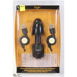LOGIX IPHONE 5 DUAL RETRACTABLE USB CAR/ WALL