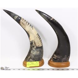 SET OF HAND CARVED BULL HORNS