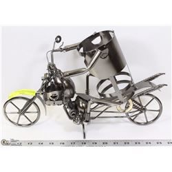 HANDCRAFTED METAL MOTORCYCLE BIKE WINE BOTTLE