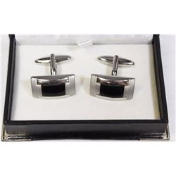 BOX OF SILVER & BLACK ONYX CUFFLINKS