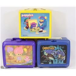 VINTAGE SET OF 3 PLASTIC LUNCH BOXES TROLLS,