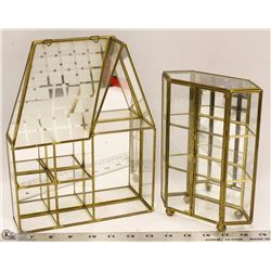 FLAT OF 2 BRASS WITH GLASS MIRRORED FIGURINE SHEL