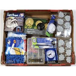 FLAT OF ASSORTED HOUSEHOLD ITEMS & HARDWARE