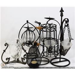 BOX OF WROUGHT IRON DECORATIVE CANDLE HOLDERS