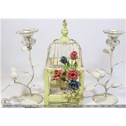 COUNTRY CHIC DECORATIVE BIRD CAGE WITH PAIR OF