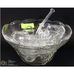 VINTAGE PUNCH BOWL SET WITH SPOON AND CUPS