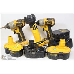 DEWALT 18V SET- 2 IMPACT DRILLS, 4 BATTERIES,