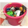 Image 1 : LARGE ROUND TOY BIN W/MEGA BLOCKS &