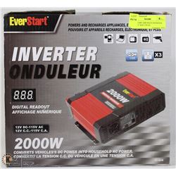 EVERSTART 2000 WATT INVERTER. 12 VOLT. HAS 3 PLUG