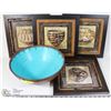 Image 1 : LOT OF 5 AZTEK DESIGN FRAMED PRINTS & 1 BOWL