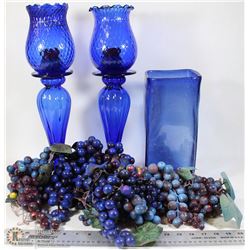 BOX OF BLUE GLASS & GRAPES