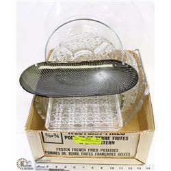 BOX OF VINTAGE SERVING DISHES