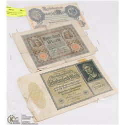 LOT OF 3 GERMAN BANK NOTES INCL 20 MARKS 1914, 100