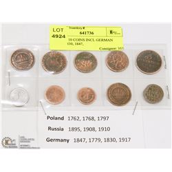 LOT OF 10 COINS INCL GERMAN (1779, 1830, 1847,