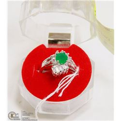 #10-GREEN EMERALD & CZ  RING