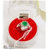 Image 1 : #10-GREEN EMERALD & CZ  RING