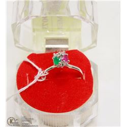 #14- RED RUBY, EMERALD,CZ RING