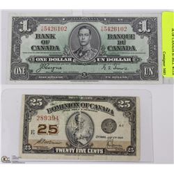 1937 BANK OF CANADA $1 BILL WITH A 1923