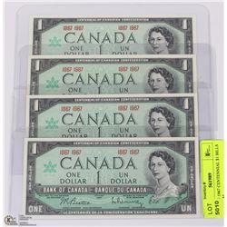 LOT OF 4 1967 CENTENNIAL $1 BILLS NO SERIAL