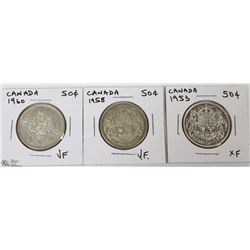LOT OF 50 CENT CANADIAN COINS, 1953, 1958 & 1960