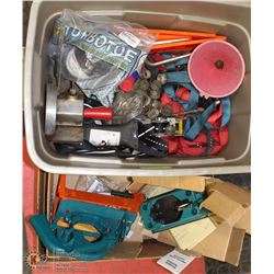 BIN OF MISC ITEMS INCL BLACK AND DECKER PARTS AND
