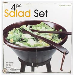 LARGE WOOD SALAD BOWL SET IN BOX