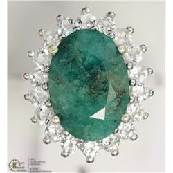 STERLING SILVER EMERALD & WHITE TOPAZ RING
