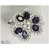 Image 1 : STERLING SILVER SAPPHIRE & CZ FLORAL RING