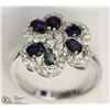 Image 2 : STERLING SILVER SAPPHIRE & CZ FLORAL RING