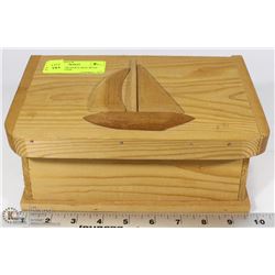 HANDMADE WOODEN BOX WITH SAILBOAT MOTIF