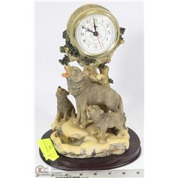 WOLF STATUE WITH CLOCK