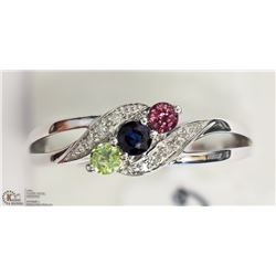 10K WHITE GOLD GEMSTONE & DIAMOND RING