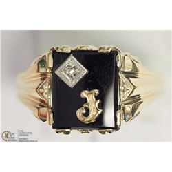 10K YELLOW GOLD ONYX & DIAMOND HEAVY MEN'S RING