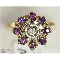 10K YELLOW GOLD AMETHYST & DIAMOND RING