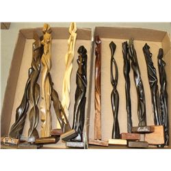 2 FLATS OF WOOD CARVED ORNAMENTS