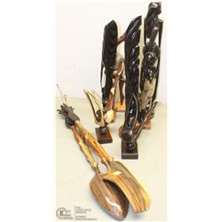 GROUP OF 8 WOOD CARVED ORNAMENTS