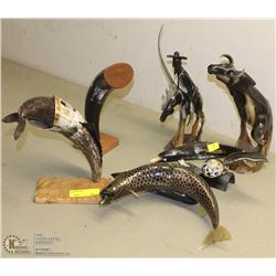 GROUP OF 6 ASSORTED HORN CARVED ORNAMENTS WITH