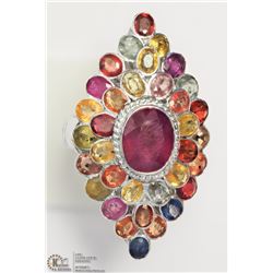 STERLING SILVER RUBY & SAPPHIRE RING