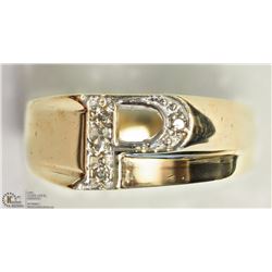 10K YELLOW GOLD DIAMOND INITIAL "P" MEN'S RING