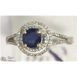 14K WHITE GOLD SAPPHIRE DOUBLE HALO DESIGN RING
