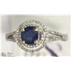 Image 1 : 14K WHITE GOLD SAPPHIRE DOUBLE HALO DESIGN RING
