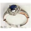 Image 2 : 14K WHITE GOLD SAPPHIRE DOUBLE HALO DESIGN RING